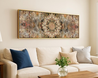 Tapiz vintage beige enmarcado para pared: Estampado textil oriental