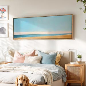 Minimalist Framed Seascape Wall Art: Coastal Vintage Painting Print