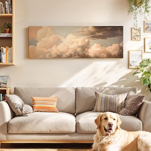 Tableau vintage Nuages - Art mural horizontal - Impression panoramique - Décoration au-dessus du lit - Grand format - Art horizontal - Impression large