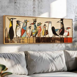 Vögel auf Draht, Mid Century moderne Wandkunst gerahmt, horizontale moderne Wandkunst, abstrakte Vögel Druck - große moderne Wandkunst, über dem Bett-Dekor