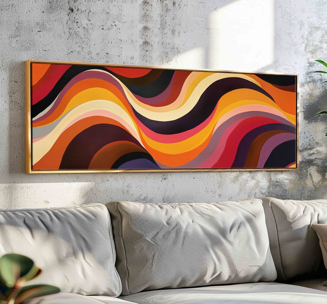 Framed Mid Century Modern Art - Retro Colors Horizontal Modern Wall Art ...
