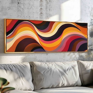 Framed Mid Century Modern Art - Retro Colors Horizontal Modern Wall Art, Panoramic Above Bed Decor - Boho Wall Art - Wide Wall Art Print -
