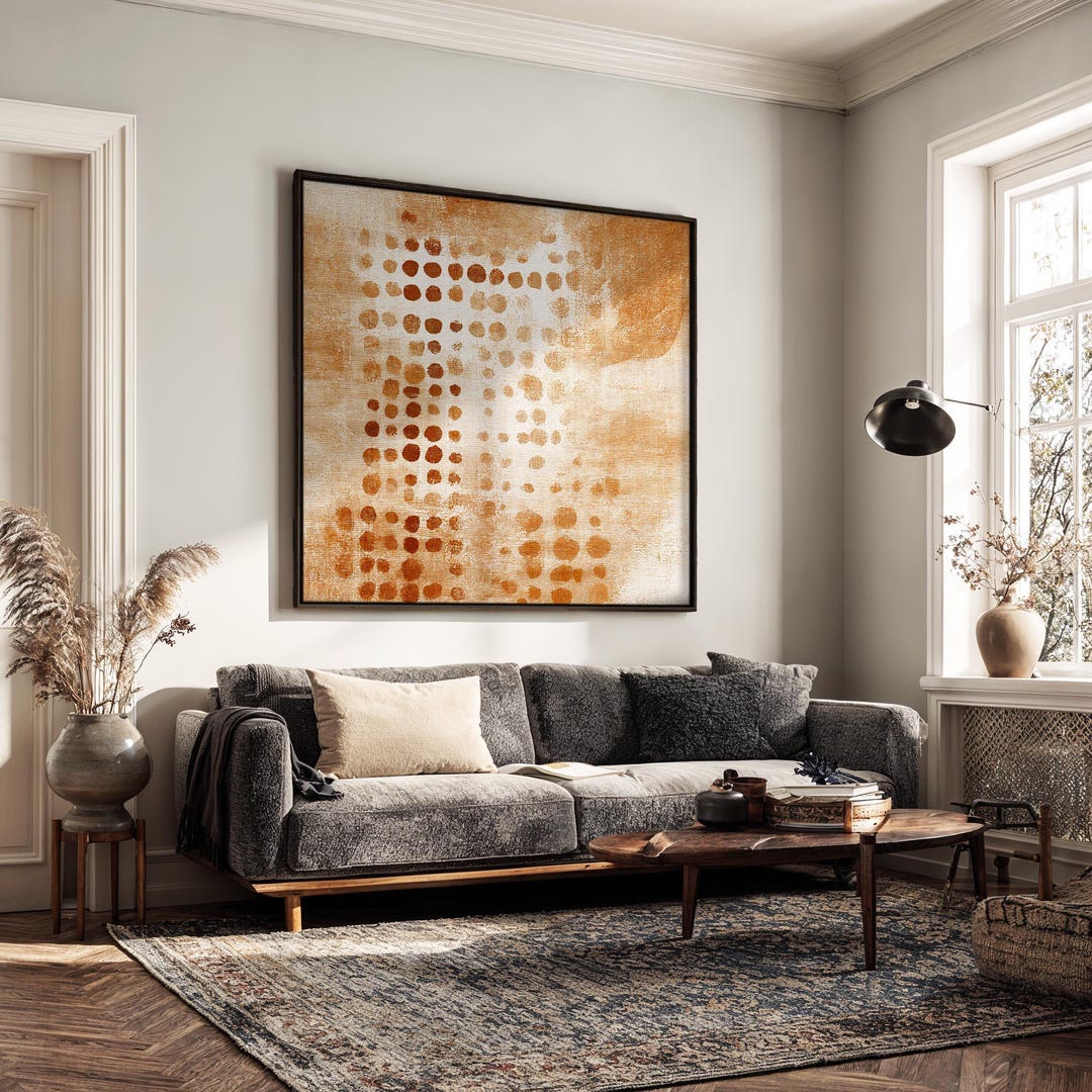 Extra Large Wall Art, Terracotta Abstract Geometric Painting Print, Mid ...