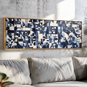 Mid Century moderne Wandkunst gerahmt - Horizontale geometrische moderne Wandkunst, Panorama über das Bett Dekor - Boho Wandkunst - Große breite Wandkunst