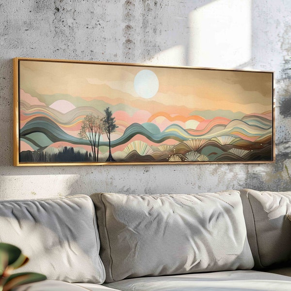Horizontal Mid Century Modern Landscape Wall Art, Panoramic Print, Wide Wall Art, Large Wall Art, Boho Wall Art, Above Bed/Sofa Decor