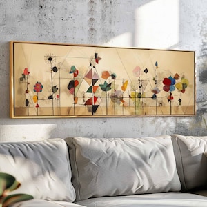 Modern Flowers Wall Art Framed, Mid Century Modern Botanical Wall Art Print, Horizontal Wall Art, Large-Wide Wall Art, Above Bed Decor