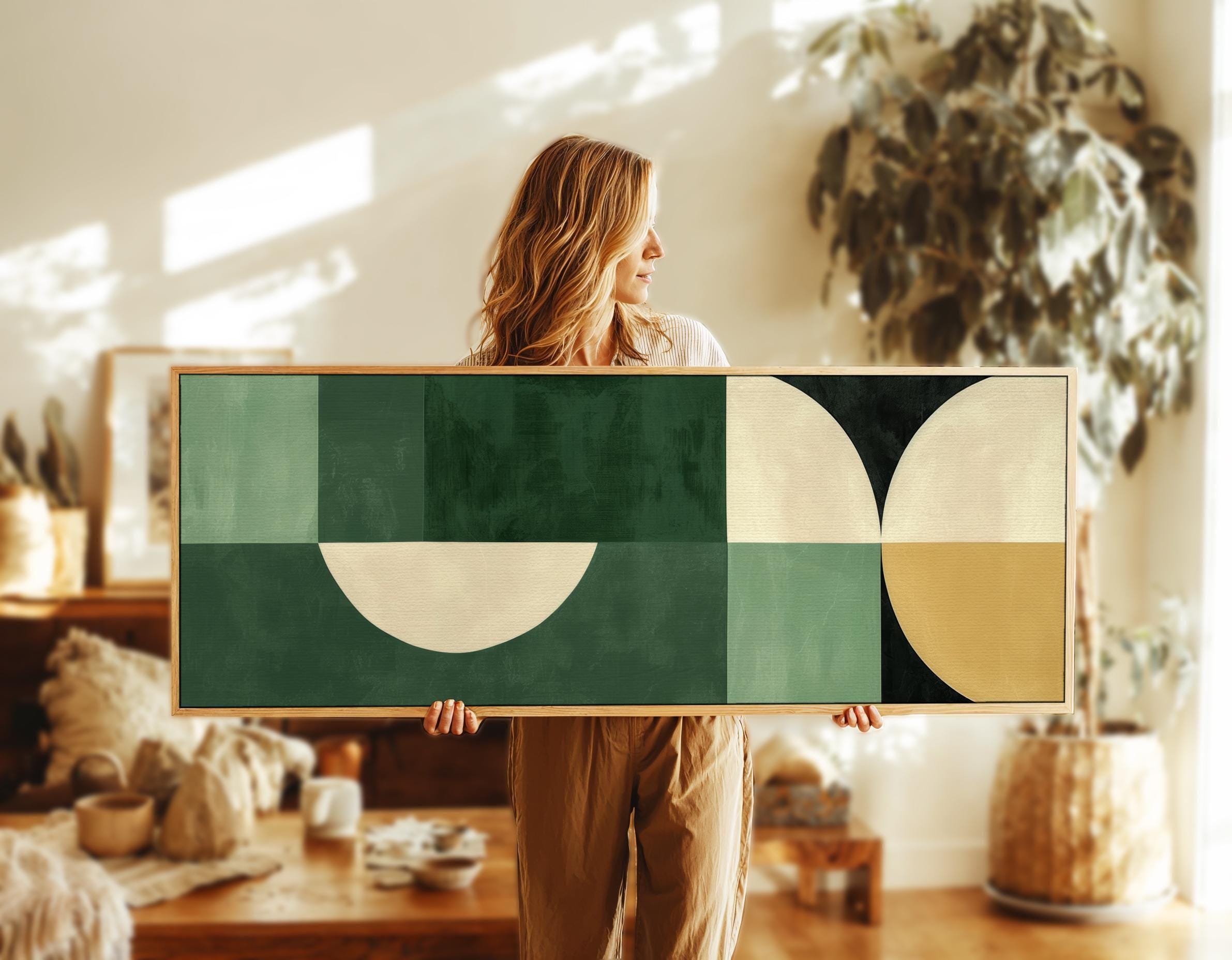 Mid Century Modern Geometric Framed Canvas Wall Art: Panoramic Print - Etsy