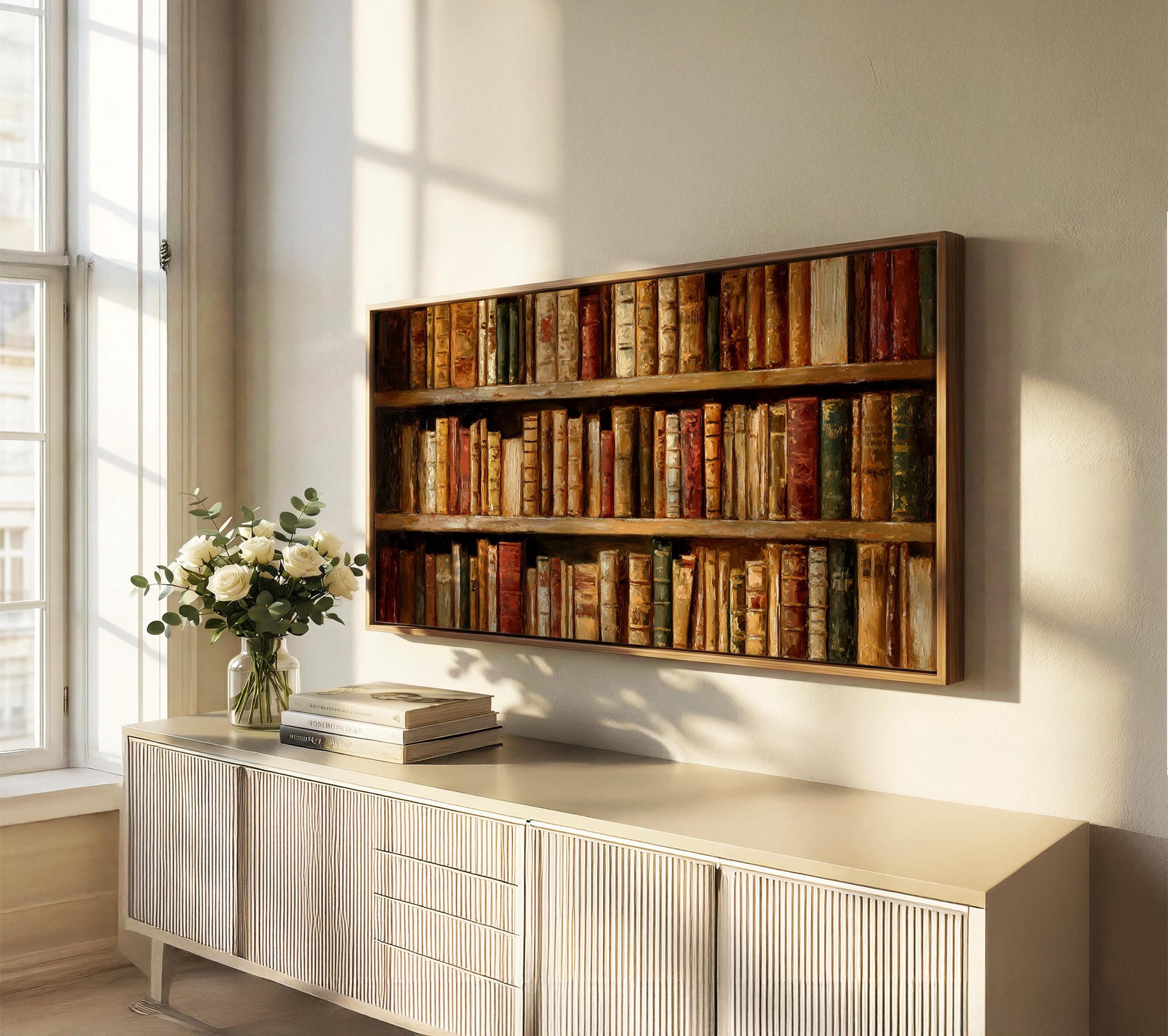 Vintage Bookshelf Wall Art Framed | Dark Academia Library Art Print ...