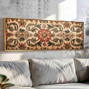 Vintage Tapestry Wall Art Framed - Floral Vintage Textile Wall Art Print - Flowers Tapestry Print, Boho Wall Decor, Above Bed Decor