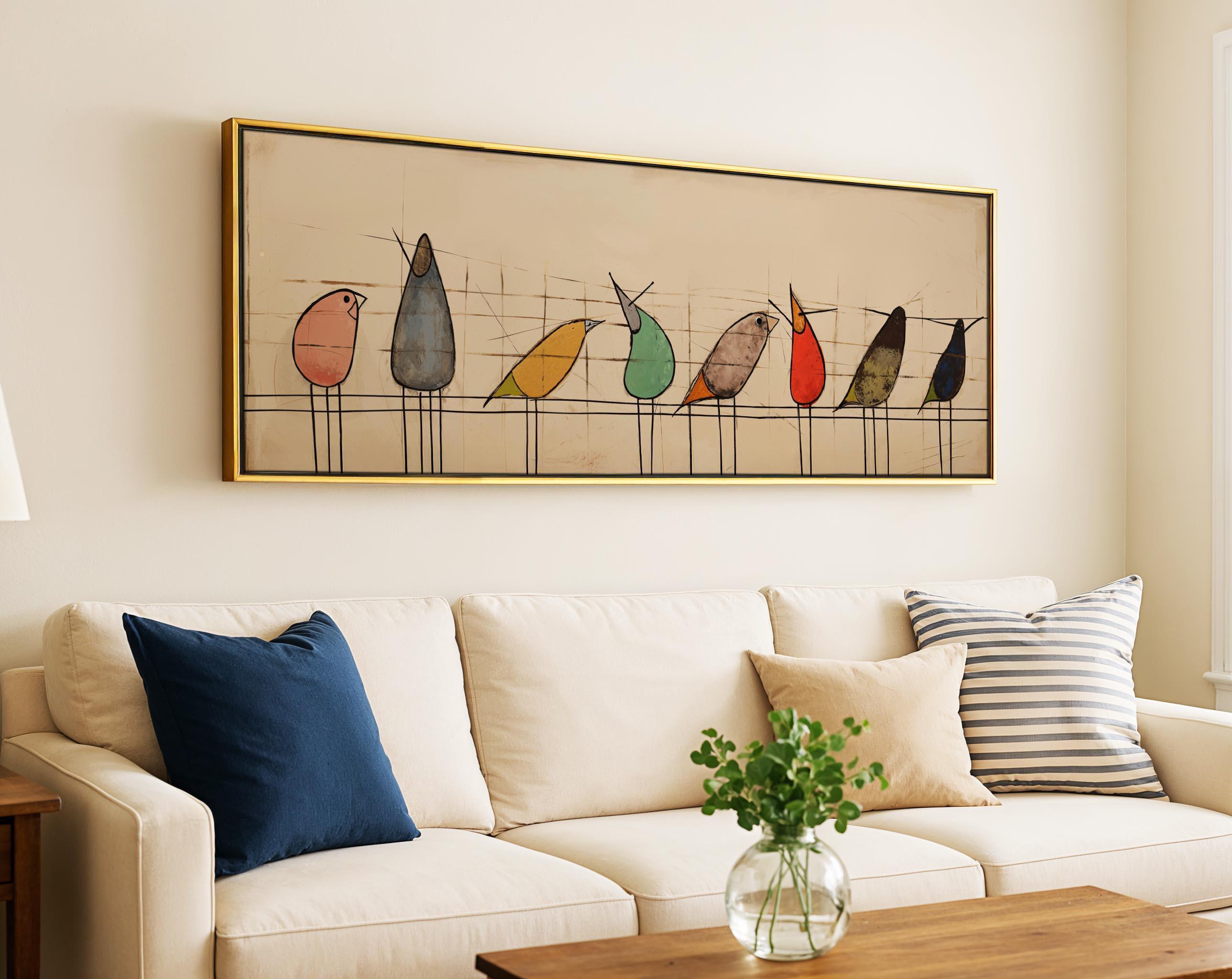 Mid Century Modern Birds on Wire Framed Wall Art - Etsy