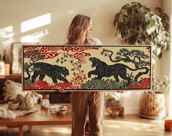 Japanese Tiger Framed Wall Art: Japandi Decor Print