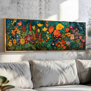 Wildflowers Field Framed Canvas: Panoramic Landscape Art Print