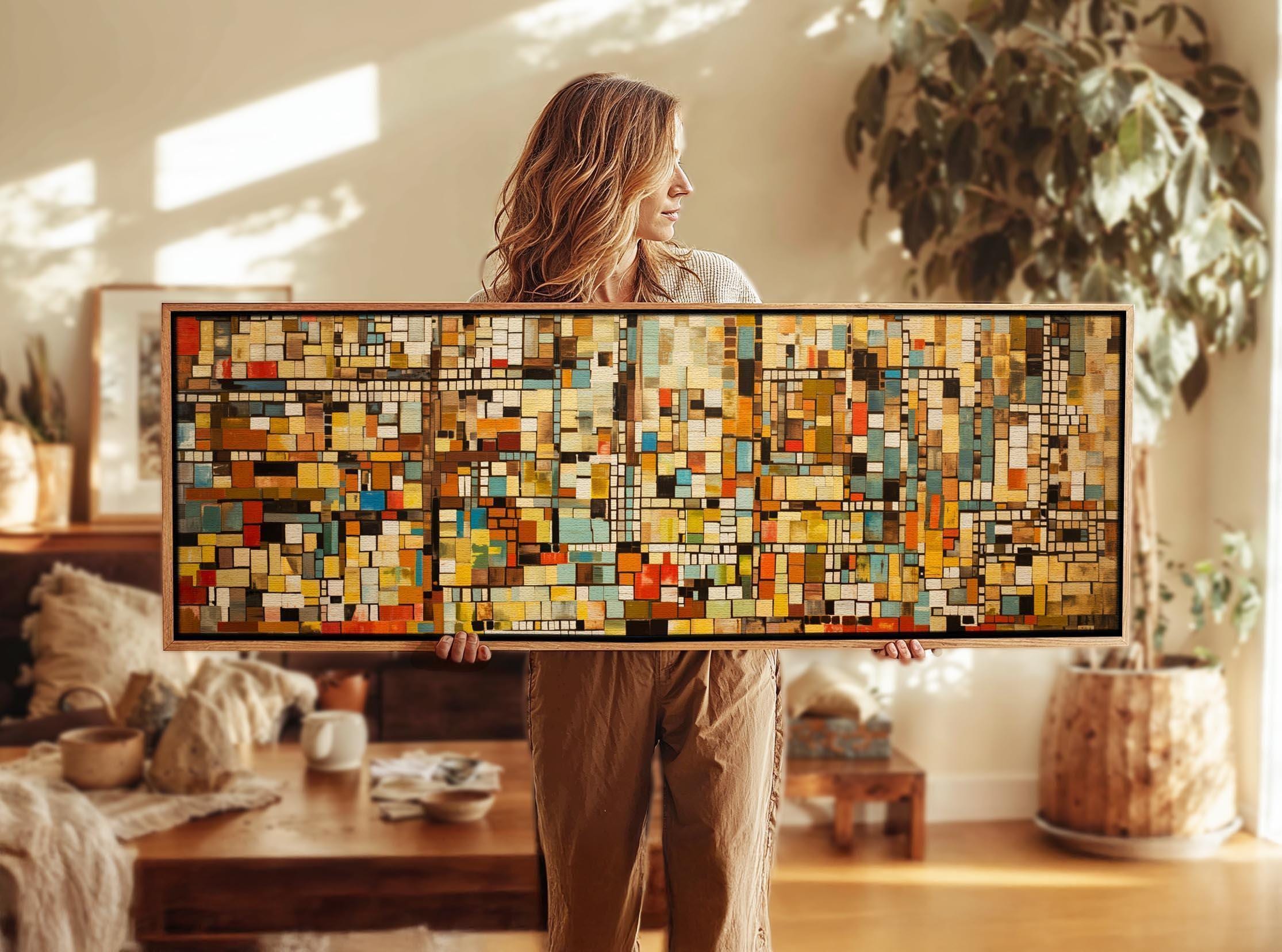 モダンアート Mid Century Modern Wall Art Framed, Large Horizontal Abstract