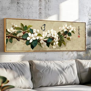 Japanese Cherry Blossoms Wall Art Framed, Minimalist Vintage Calm Japanese Wall Art Print, Asian Vintage Wall Art Print, Above Bed Decor
