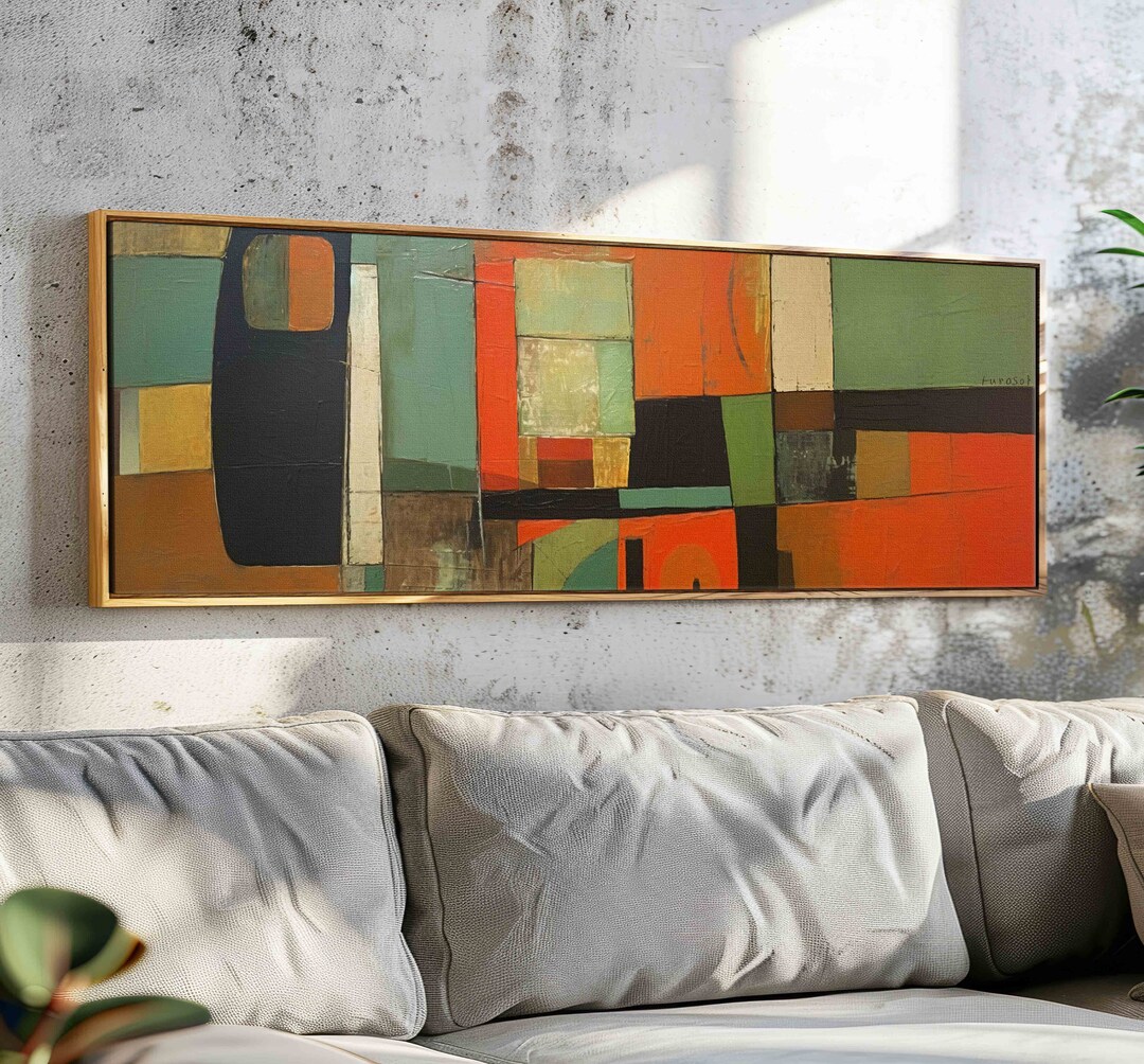 Framed Mid Century Modern Wall Art Print - Panoramic Modern Painting ...