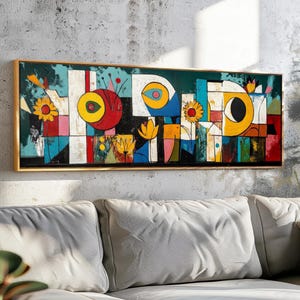 Moderne abstracte muurkunst uit het midden van de eeuw ingelijst - panoramische geometrische muurkunst - moderne kunstafdruk - brede muurkunst - horizontale muurkunst