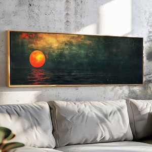 Sunset over the Emerald Green Ocean - Wall Art Framed - 15+ frame styles, incl. GOLD & SILVER. Gallery Canvas or Poster option available