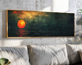 Sunset over the Emerald Green Ocean - Wall Art Framed - 15+ frame styles, incl. GOLD & SILVER. Gallery Canvas or Poster option available
