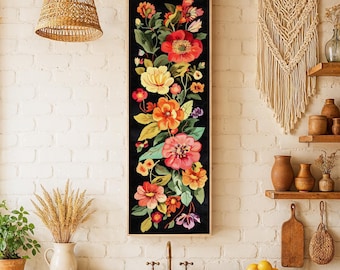 Cuadro alto con marco floral, lámina botánica de estilo melancólico