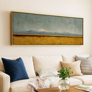Framed Minimalist Landscape Art Print: Soft Tones Panoramic Wall Decor