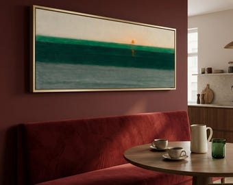Emerald Ocean Wall Art Framed - Banded Seascape Sunset Print - Horizontal Wall Art - Panoramic Print - Large Wall Art