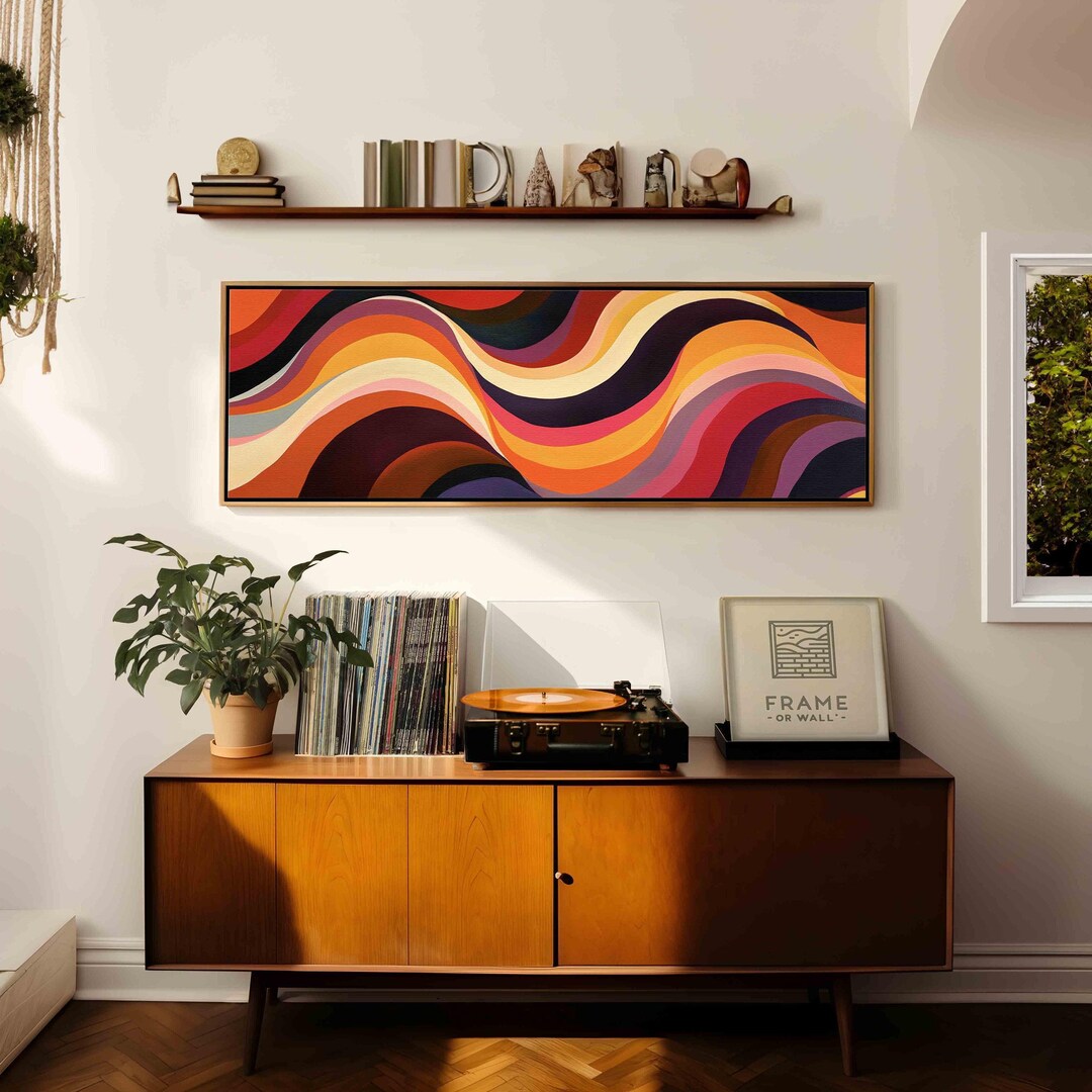 Framed Mid Century Modern Art: Retro Wave Print, Horizontal