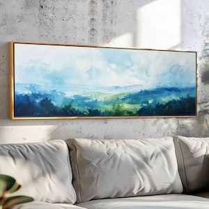 Framed Panoramic Watercolor Landscape Print: Modern Horizontal Wall Art