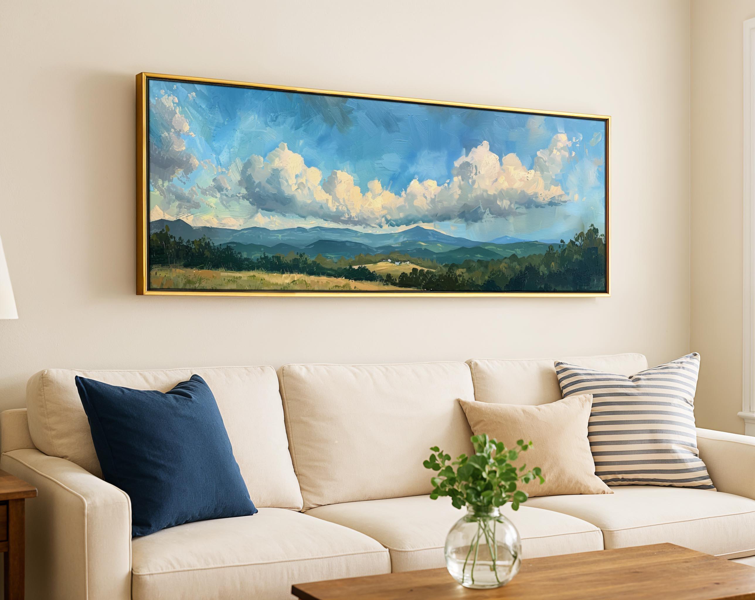 Framed Panoramic Landscape Print: Horizontal Oil Painting Wall Art