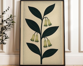 Art mural floral moderne du milieu du siècle encadré, impression rétro Bauhaus, art botanique de mauvaise humeur