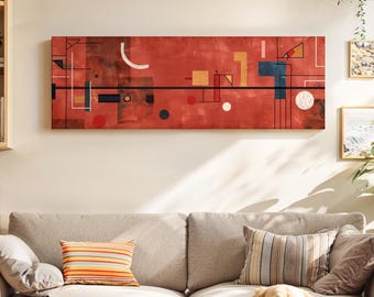 Mid Century Modern Framed Geometric Canvas Art: Panoramic Abstract Print