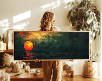 Framed Sunset Ocean Wall Art: Canvas or Poster, Multiple Frame Styles, Panoramic Seascape Print