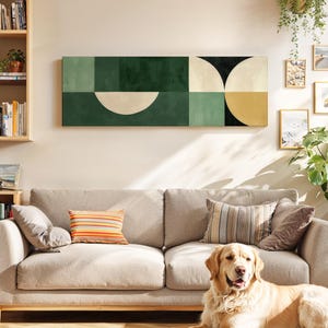 Framed Mid Century Wall Art, Panoramic Geometric Modern Wall Art, Mid Century Modern Print, Large Wall Art Framed, Above Bed/ Couch Decor