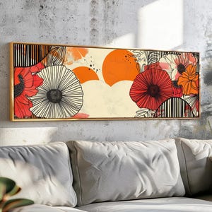 Mid Century Modern Floral Framed Wall Art: Large Horizontal Print