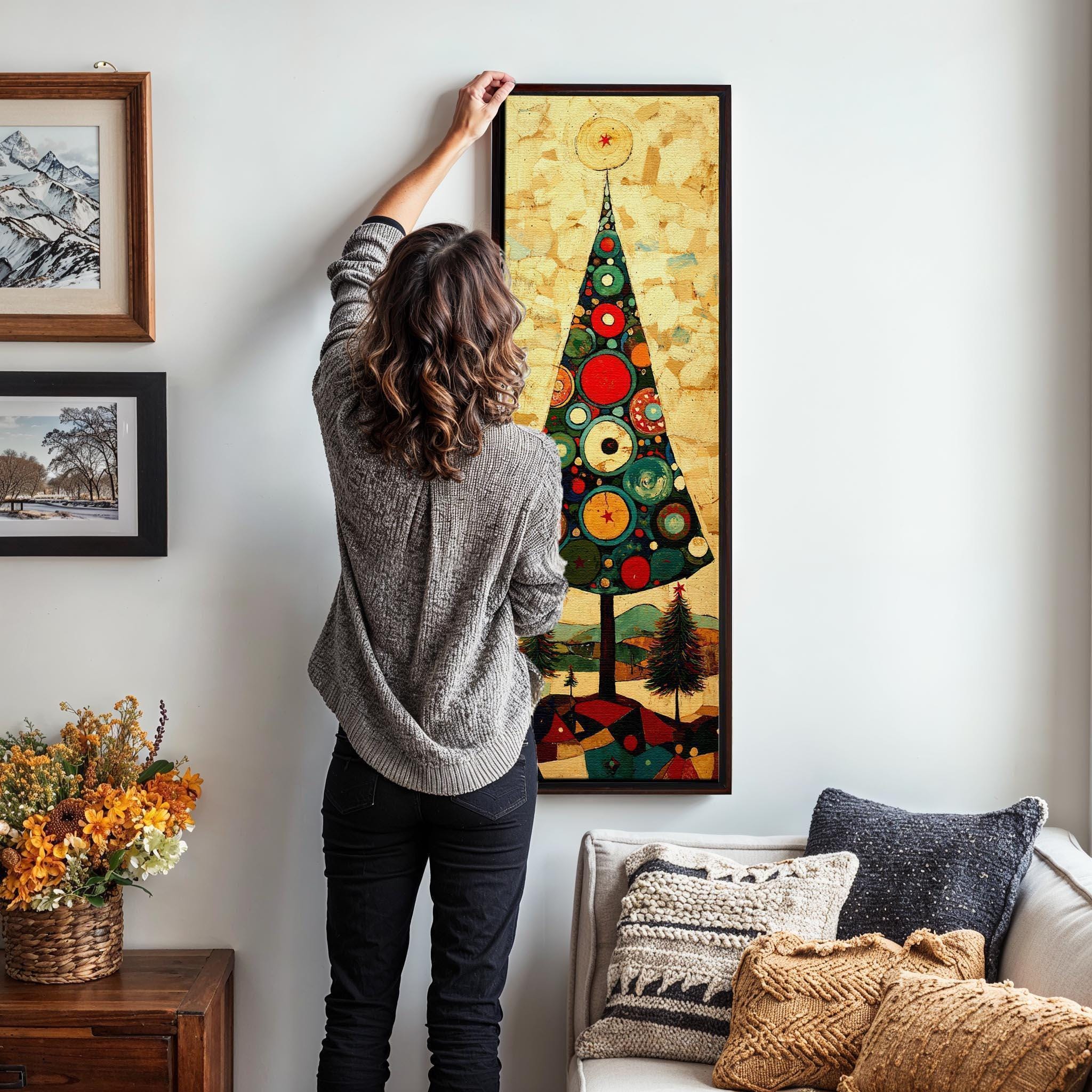ミッドセンチュリーモダンの背の高い細長いクリスマスツリーの壁アート