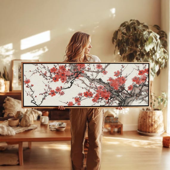 桜の額入り壁掛けアート：ヴィンテージ風の日本のプリント、ボヘミアン 