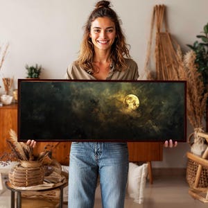 Framed Full Moon Cloudscape Wall Art: Moody Academia Decor