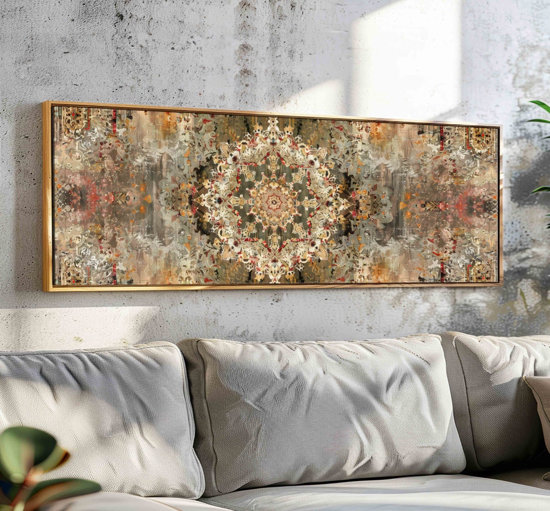 Beige Vintage Tapestry Wall Art Framed - Vintage Textile Wall Art Print ...