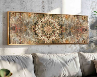 Beige Vintage Tapestry Wall Art Framed - Vintage Textiel Wall Art Print, Oostelijke Tapestry Print, Boho Wall Decor, Boven Bed Decor