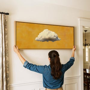 Yellow Cloud Wall Art Framed: Panoramic Minimalist Print