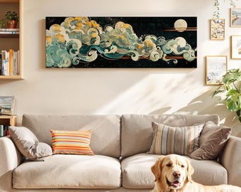 Lámina enmarcada de estilo Art Nouveau con diseño de nubes: Cuadro panorámico horizontal para pared