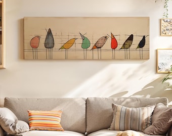 Mid Century Modern Birds On Wire Framed Wall Art
