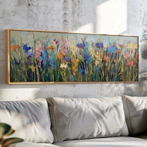 Framed Wildflower Panoramic Wall Art: Vintage Floral Print