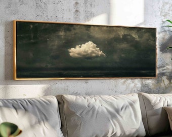 Minimalistische Cloud Wall Art ingelijst, horizontale muurkunst, humeurige muurkunst, panoramische wolkenprint, grote muurkunst, rustige muurkunst boven beddecor