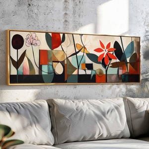 Mid Century Modern Floral Framed Wall Art: Botanical Print
