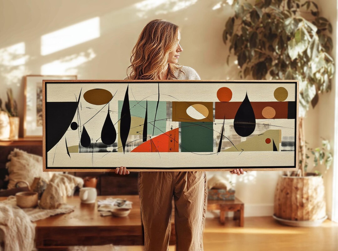 Mid Century Modern Framed Panoramic Print: Geometric Abstract Wall