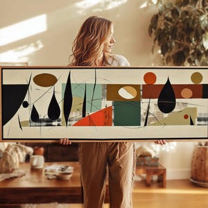Mid Century Modern Framed Panoramic Print: Geometric Abstract Wall Art - Horizontal Wall Art - Above Bed Decor - Large Wall Art