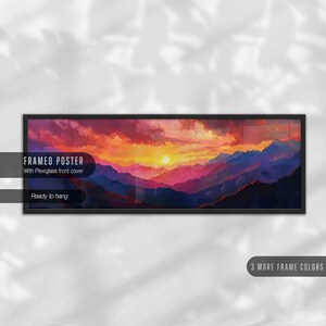 Sunset over the Purple Mountains, Minimal Horizontal Landscape Wall Art Framed, Moody Panoramic Print, Vintage Painting Print, Boho Wall Art image 6