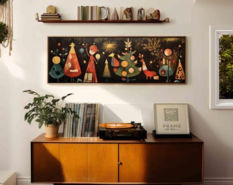 Mid Century Modern Christmas Art Print: Framed Canvas Wall Decor