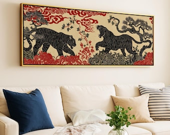 Japanese Tiger Framed Wall Art: Japandi Decor Print