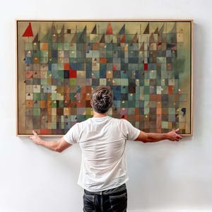 Mid Century Modern Framed Canvas Print: Abstract Geometric Wall Art